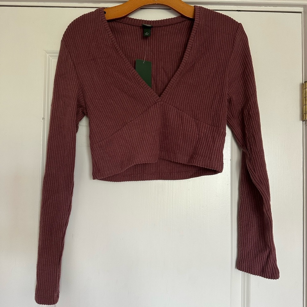 Target Women's Ribbed Long Sleeve Top - Burgundy
